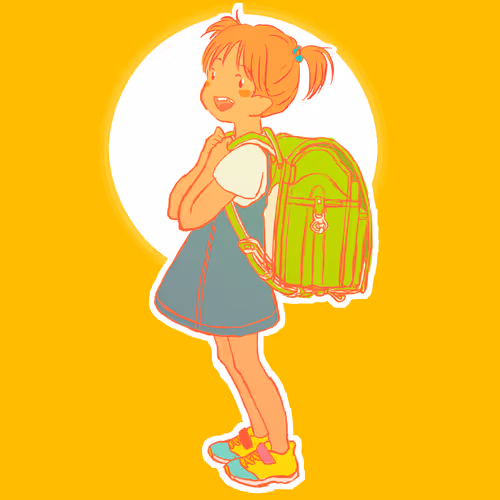 A new first year student carrying a bag on back