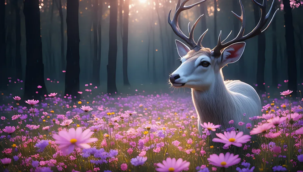 Deer Flowers Field Deer F...