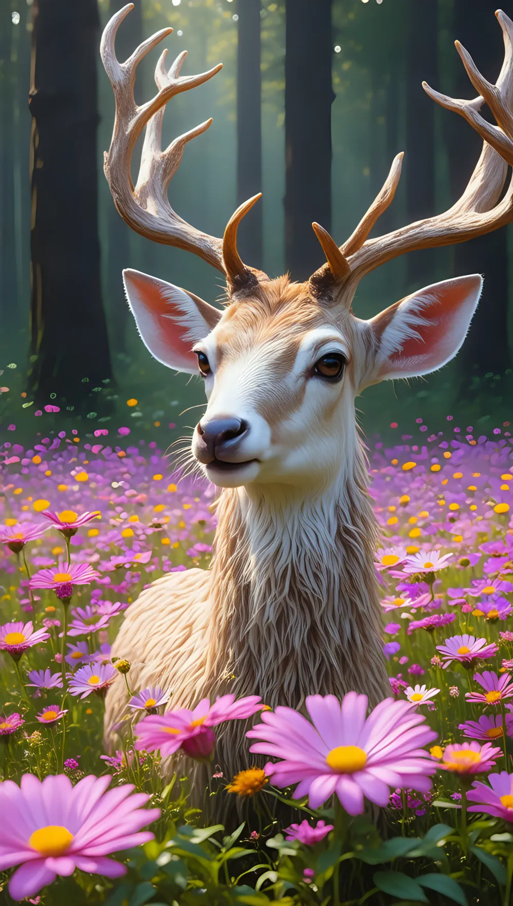 Deer Flowers Deer Closeup