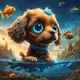 Puppy and fishes