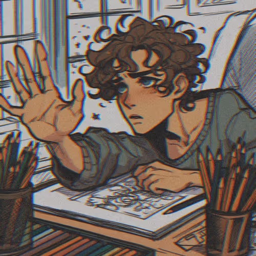 The strange boy wants to draw
