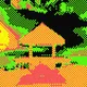 Yoga Pavilion in 8bit Style Across a Quiet Ocean Under a Big Sky