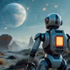 A robot standing on an alien planet, gazing at a celestial phenomenon