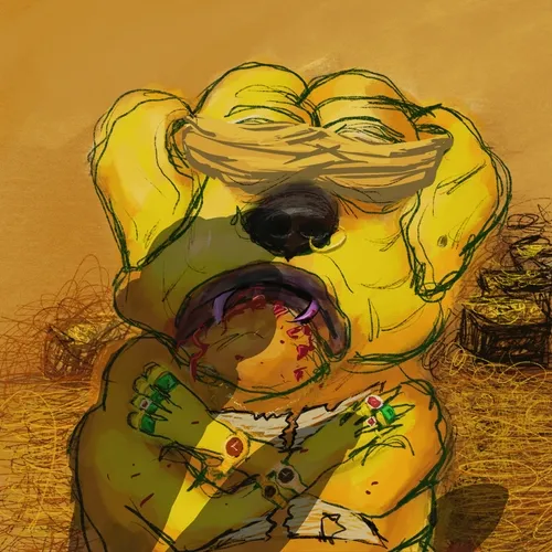 A sad frog dog