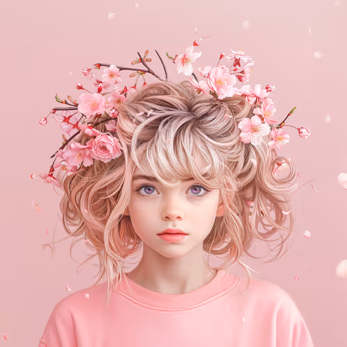 Enchanting Girl with Cherry Blossom Hair Arrangement