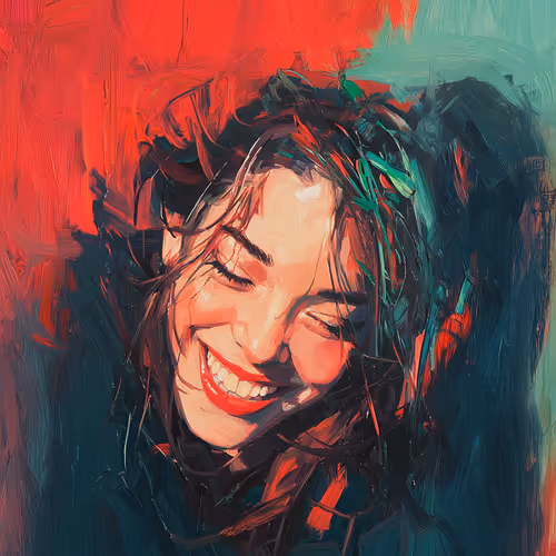 Radiant Smile: Abstract Oil Painting Portrait