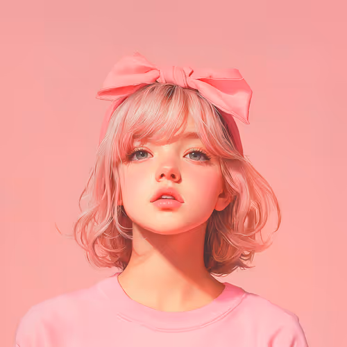 Blushing Harmony: Portrait of a Girl with a Pink Bow