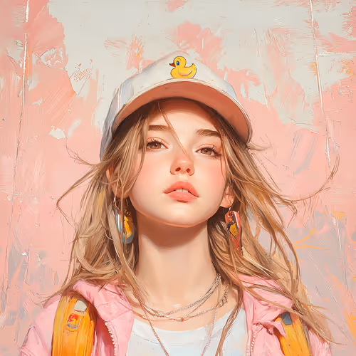 Dreamy Portrait: Girl with Duck Emblem Hat
