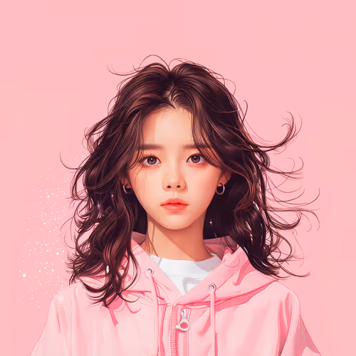 Elegant Portrait of a Girl in Pink Hoodie with Flowing Hair