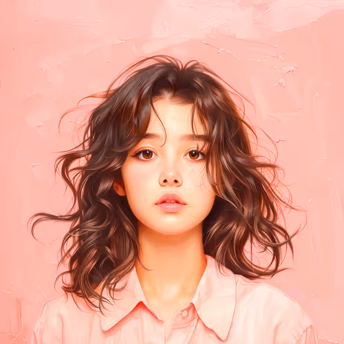 Portrait of a Girl with Wavy Hair in Pastel Tones