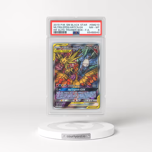 2019 Pokémon SM Black Star Promo #SM210 Moltres & Zapdos & Articuno GX - Holo Full Art Hidden Fates Elite Trainer Box (PSA 8 NM-MT)