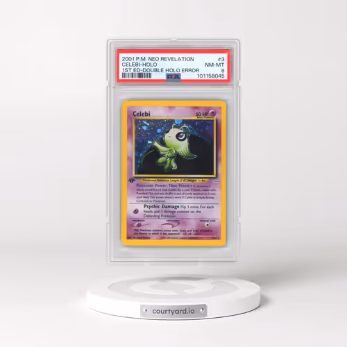 2001 Pokémon Neo Revelation #3 Celebi - 1st Edition Double Holo Error (PSA 8 NM-MT)