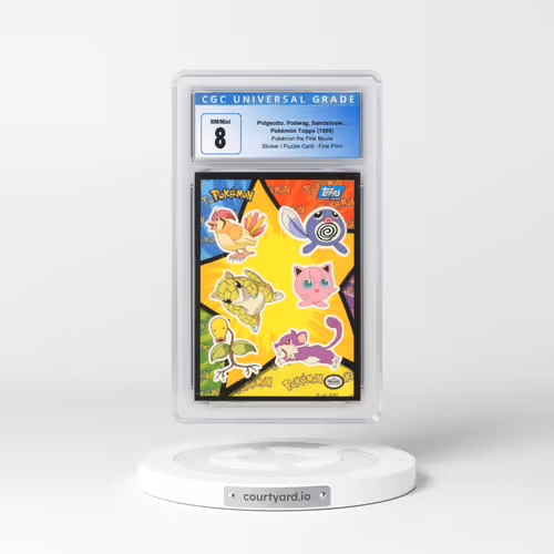 1999 Pokémon the First Movie Pidgeotto, Poliwag, Sandshrew, Jigglypuff, Bellsprout, Rattata - Sticker / Ash Puzzle Card First Print (Blue Topps Logo) (CGC 8 NM-MT)