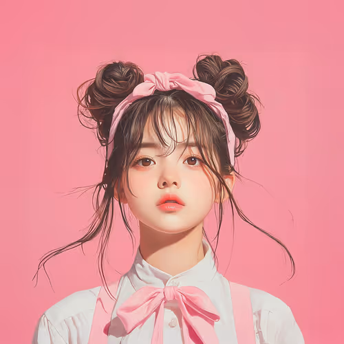 Pink Ribbon Charm: Portrait of Shuya in Whimsical Style