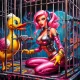 Cyborg Barbie and Duck in a Cage