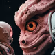 A pink eye dragon with cosmonaut