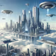 A futuristic city floating